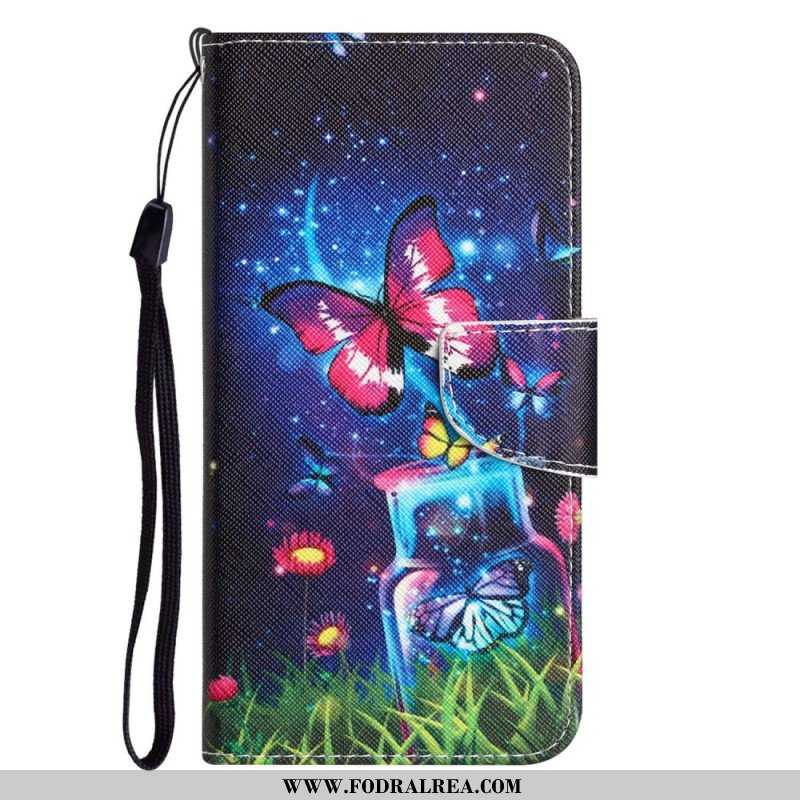 Fodral Samsung Galaxy A14 / A14 5G Med Kedjar Fairy Butterflies With Lanyard