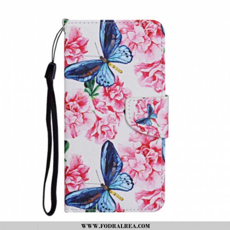 Fodral Samsung Galaxy A52 4G / A52 5G / A52s 5G Butterflies Floral Lanyard