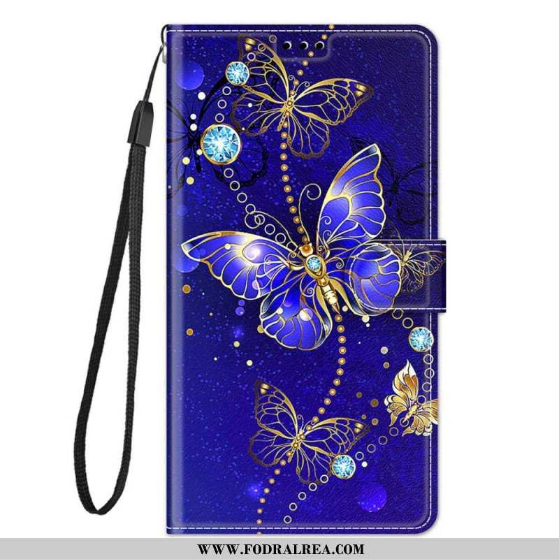 Fodral Samsung Galaxy M23 5G Med Kedjar Strap Butterflies Fan