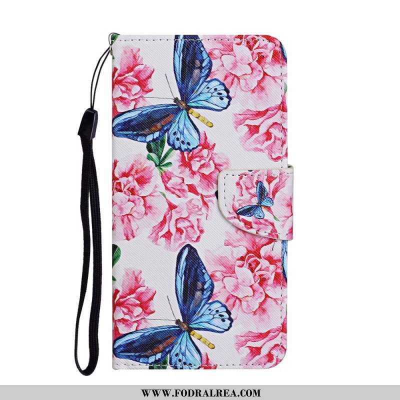 Fodral Samsung Galaxy S22 Ultra 5G Butterflies Floral Lanyard