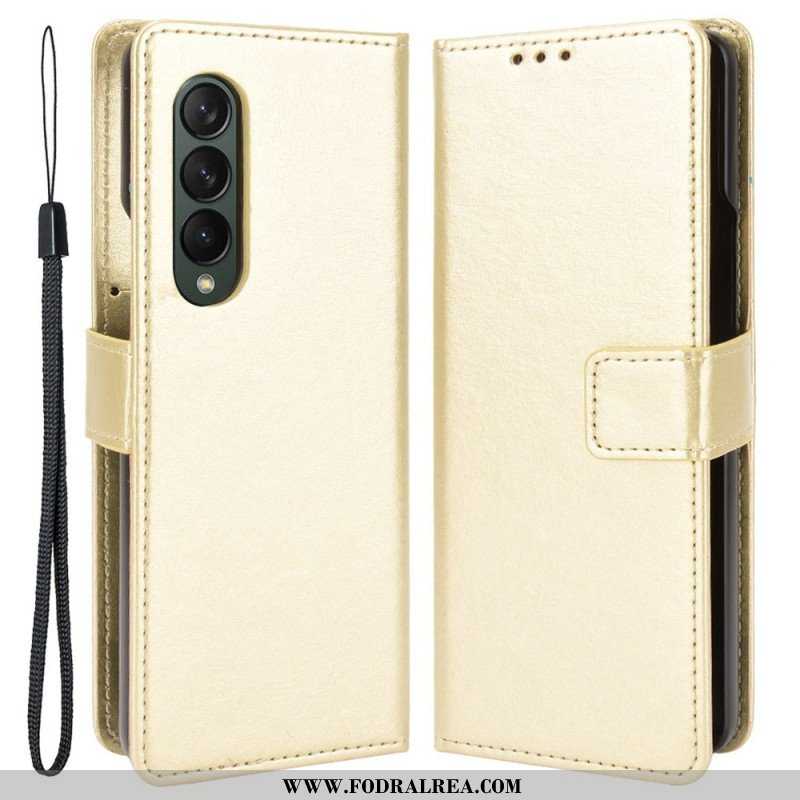 Fodral Samsung Galaxy Z Fold 4 Med Kedjar Klassiskt Strappy Smooth Faux Leather