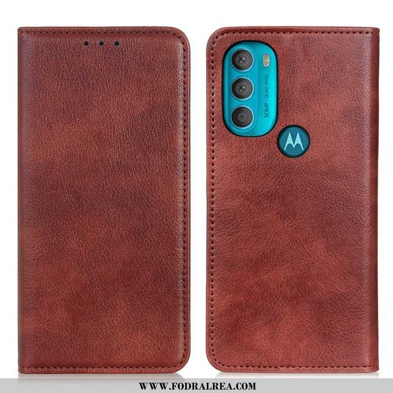 Folio-fodral Moto G71 5G Läderfodral Texturerat Delat Läder