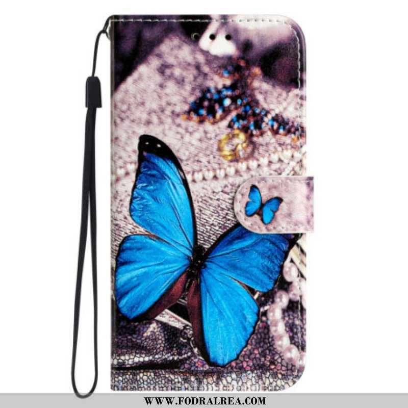 Folio-fodral Moto G73 5G Med Kedjar Precious Blue Butterfly Med Rem