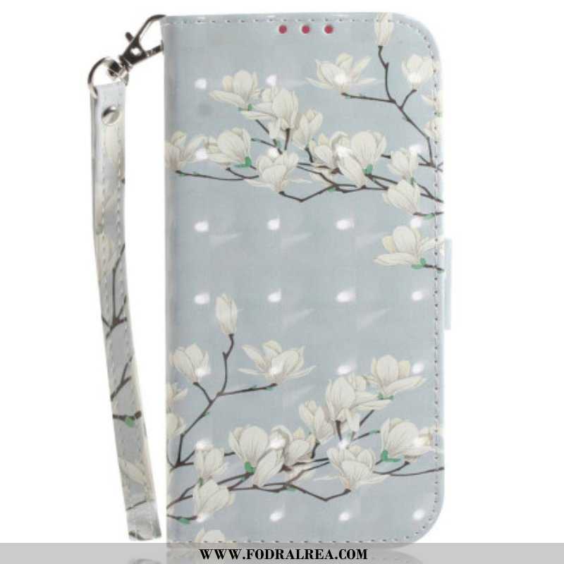 Folio-fodral OnePlus Nord 2T 5G Med Kedjar Strappy Magnolia Blommor