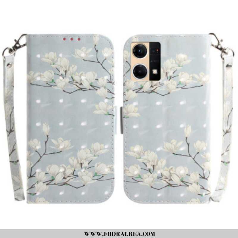 Folio-fodral Oppo Reno 7 Gren Av Vita Blommor