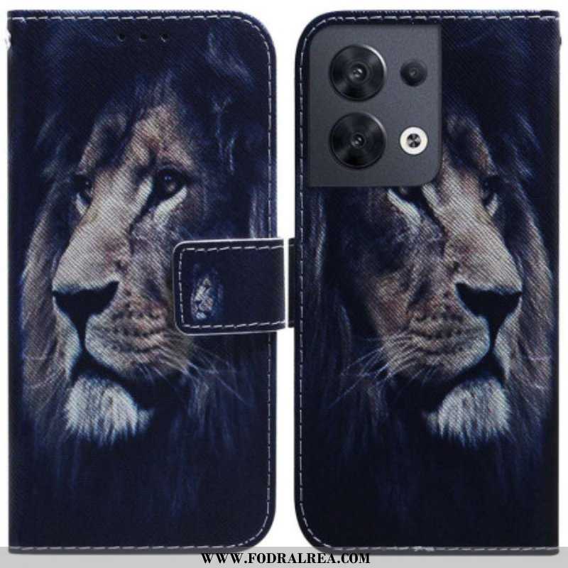 Folio-fodral Oppo Reno 8 Med Kedjar Lanyard Lion