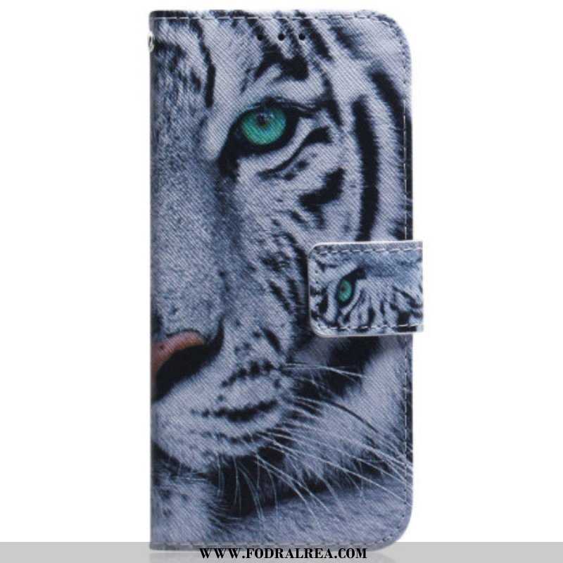 Folio-fodral Samsung Galaxy M13 Med Kedjar Strappy White Tiger