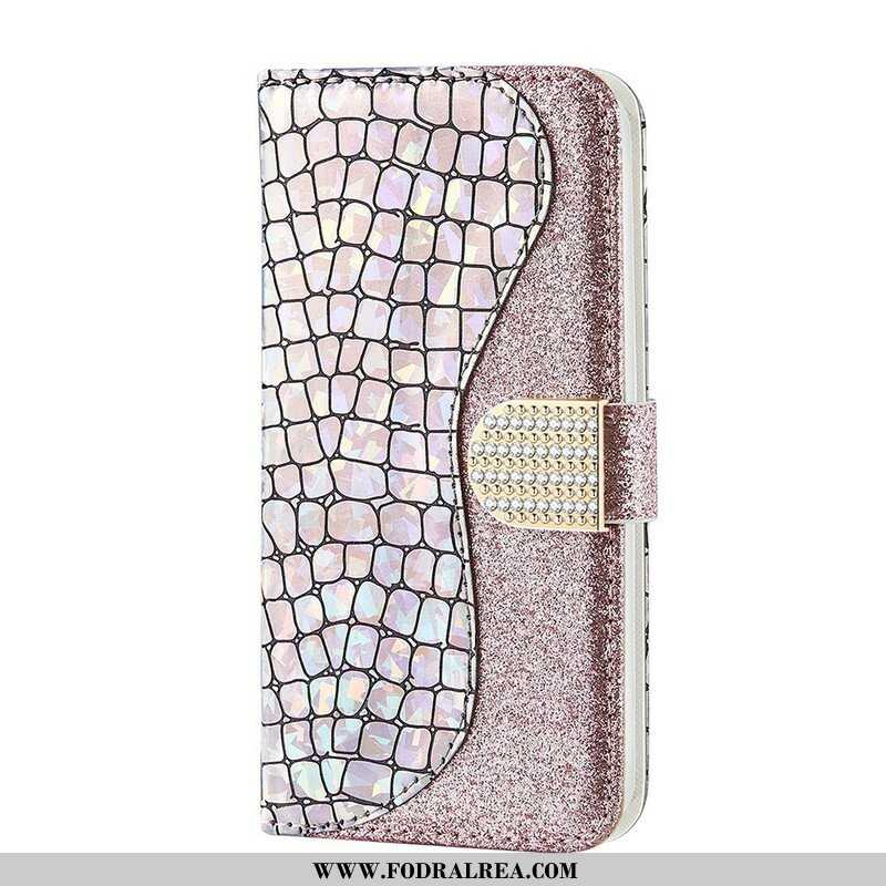 Folio-fodral Samsung Galaxy S21 FE Krokodil Diamanter