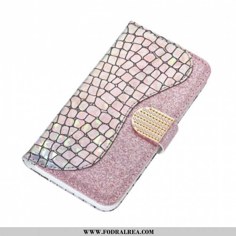 Folio-fodral Samsung Galaxy S21 Ultra 5G Krokodil Diamanter