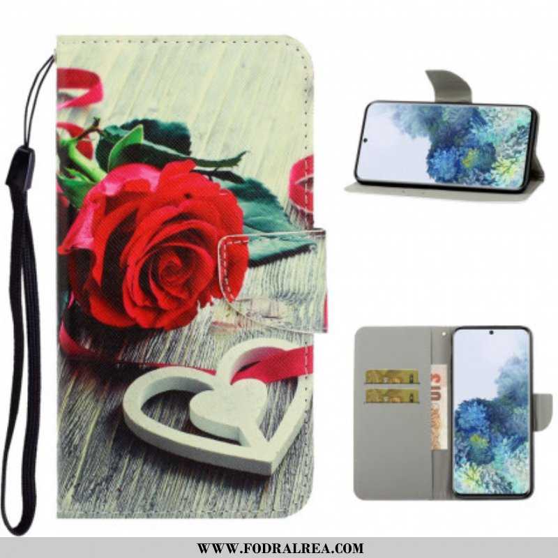 Folio-fodral Samsung Galaxy S21 Ultra 5G Med Kedjar Färgglada Strappy Blommor