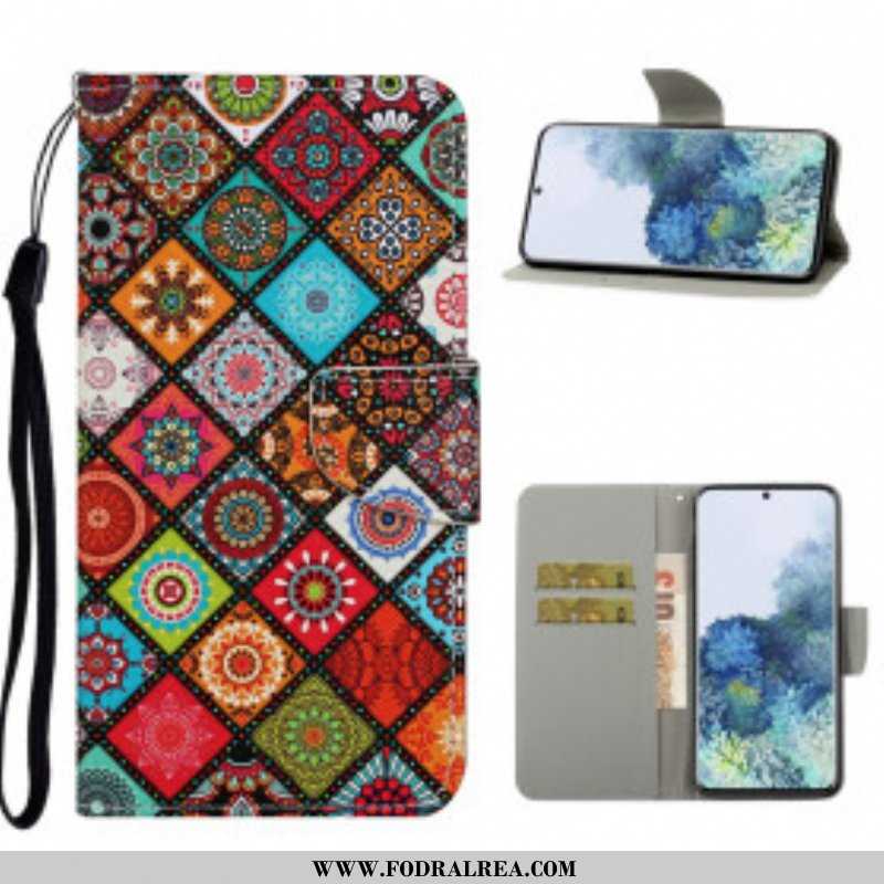 Folio-fodral Samsung Galaxy S21 Ultra 5G Patchwork-mandalas Med Linne