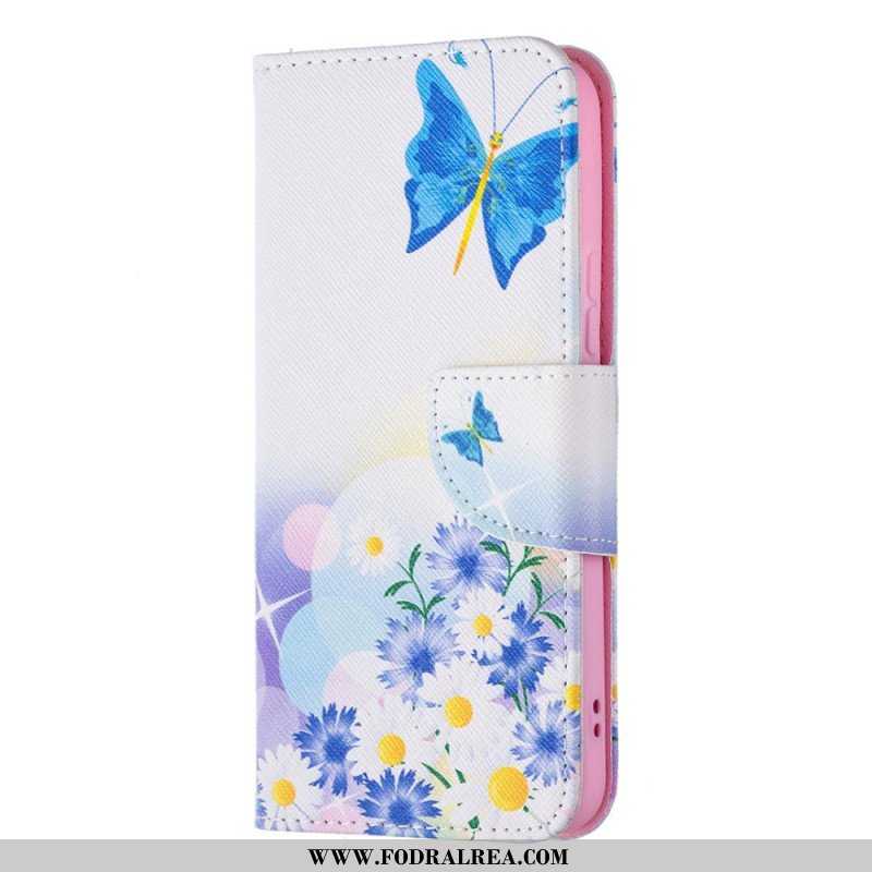 Folio-fodral Samsung Galaxy S22 5G Målade Fjärilar Och Blommor