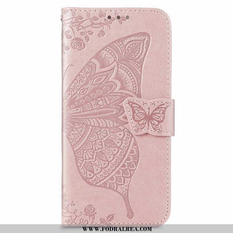 Folio-fodral Samsung Galaxy S22 Plus 5G Butterfly Design Med Lanyard