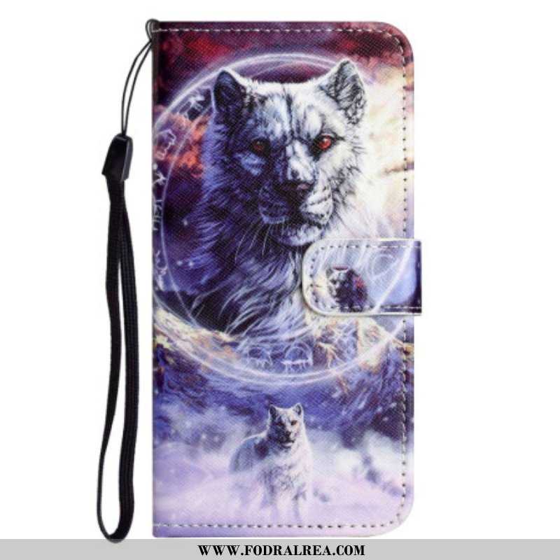 Folio-fodral Samsung Galaxy S23 5G Med Kedjar Lanyard Wolf