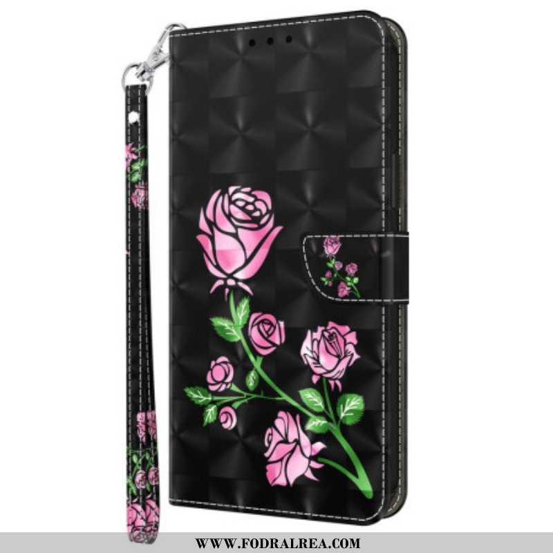 Folio-fodral Samsung Galaxy S23 5G Med Kedjar Strappy Graphic Rose