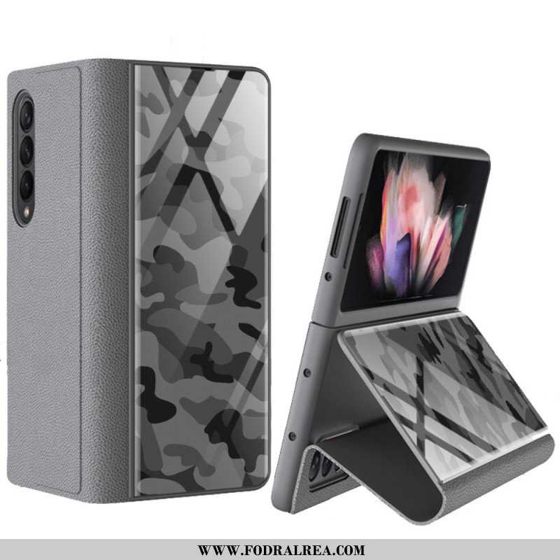 Folio-fodral Samsung Galaxy Z Fold 3 5G Läderfodral Kamouflage Härdat Glas