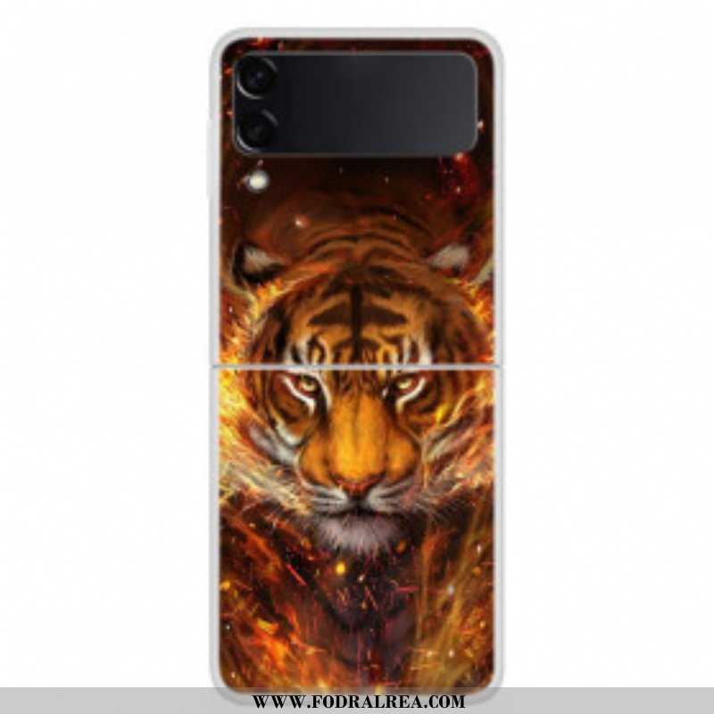 Folio-fodral Skal Samsung Galaxy Z Flip 3 5G Läderfodral Eld Tiger