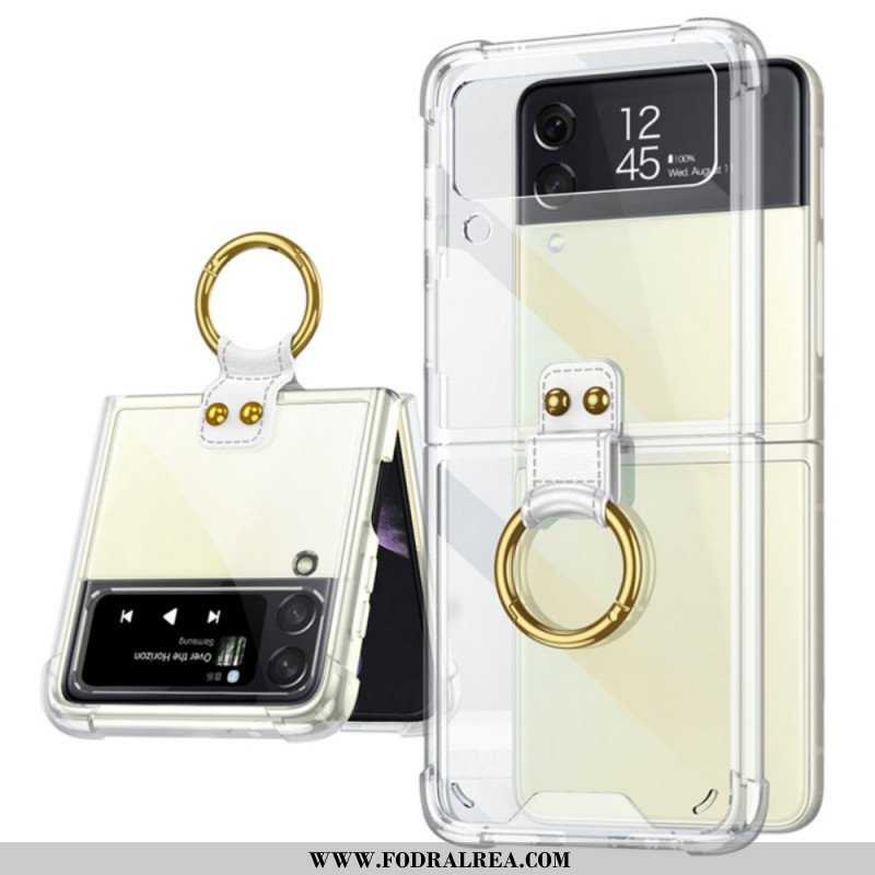 Folio-fodral Skal Samsung Galaxy Z Flip 3 5G Läderfodral Transparent Ring-support Gkk