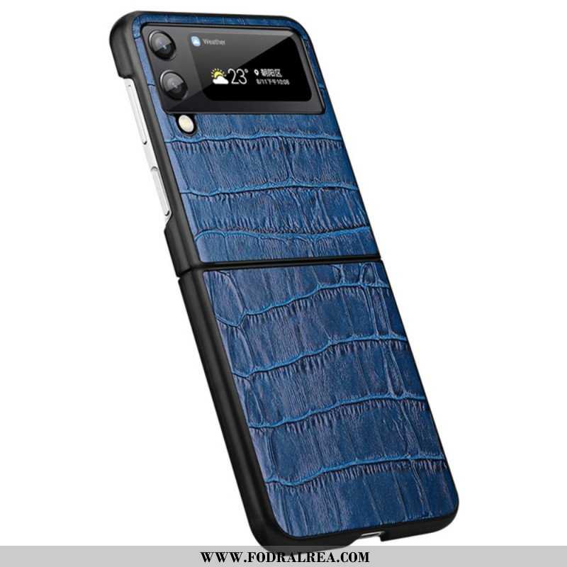 Folio-fodral Skal Samsung Galaxy Z Flip 3 5G Läderfodral Äkta Crocodile Texture Läder