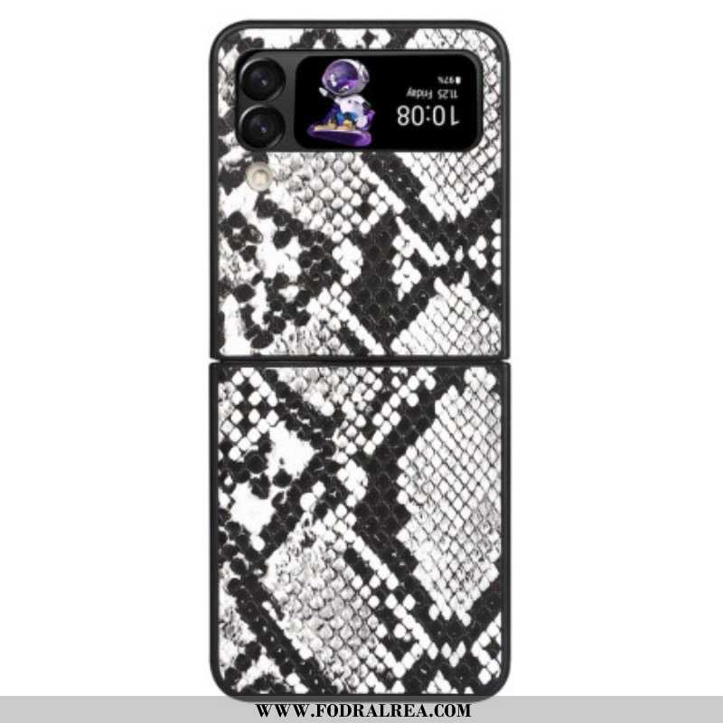 Folio-fodral Skal Samsung Galaxy Z Flip 4 Läderfodral Snake Skin Effekt