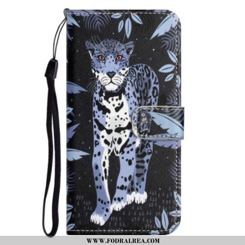 Folio-fodral iPhone 14 Plus Med Kedjar Strappy Leopard