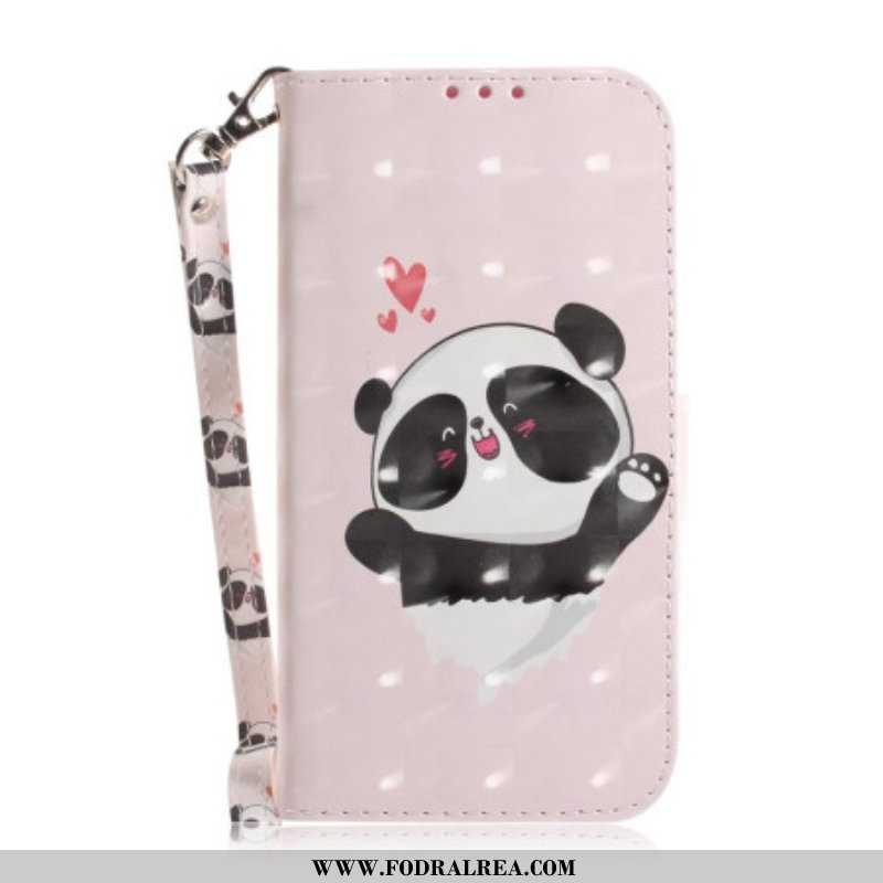 Folio-fodral iPhone 14 Plus Med Kedjar Strappy Panda