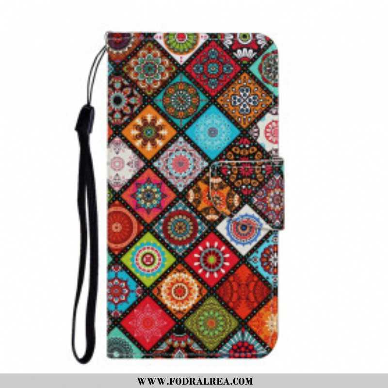 Läderfodral Samsung Galaxy A52 4G / A52 5G / A52s 5G Patchwork-mandalas Med Linne