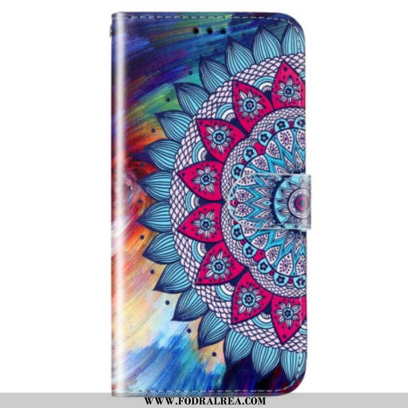 Läderfodral Samsung Galaxy S23 5G Med Kedjar Färgglad Strappy Mandala