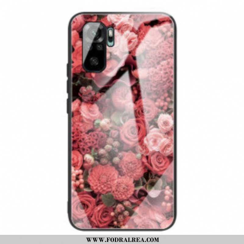 Mobilskal Xiaomi Redmi Note 10 / 10S Rosa Blommor Härdat Glas