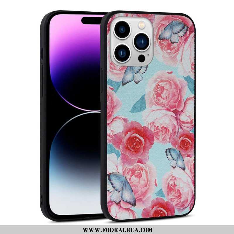 Mobilskal iPhone 14 Pro Blommigt Konstläder