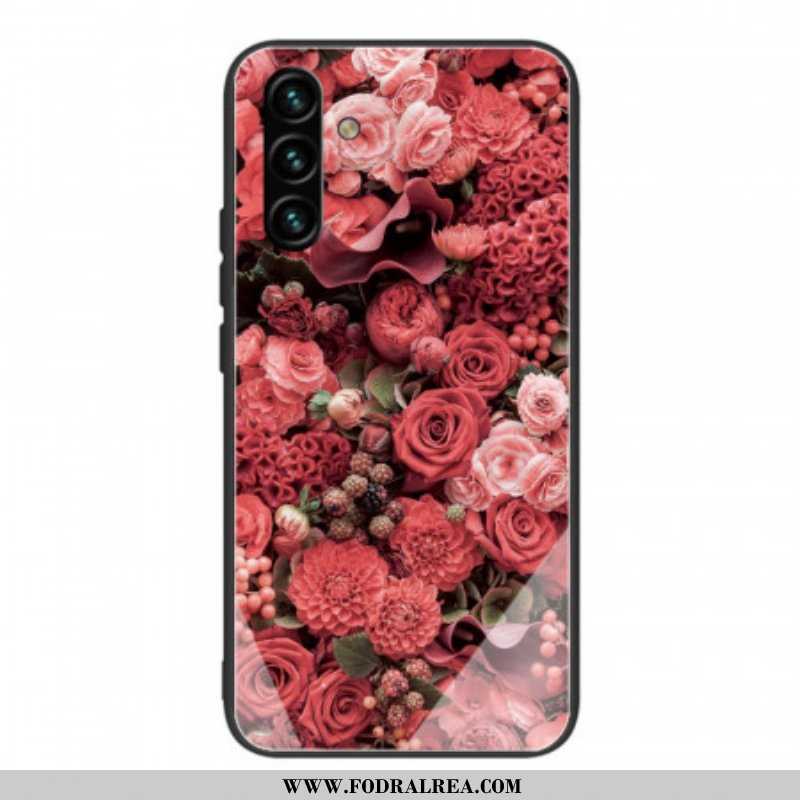 Skal Samsung Galaxy A13 5G / A04s Rosa Blommor Härdat Glas