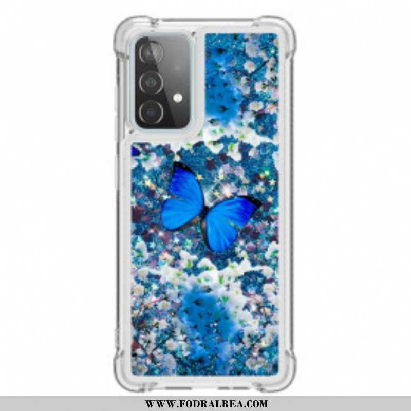 Skal Samsung Galaxy A52 4G / A52 5G / A52s 5G Glitter Blå Fjärilar