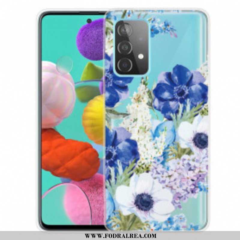 Skal Samsung Galaxy A52 4G / A52 5G / A52s 5G Sömlös Akvarell Blå Blommor