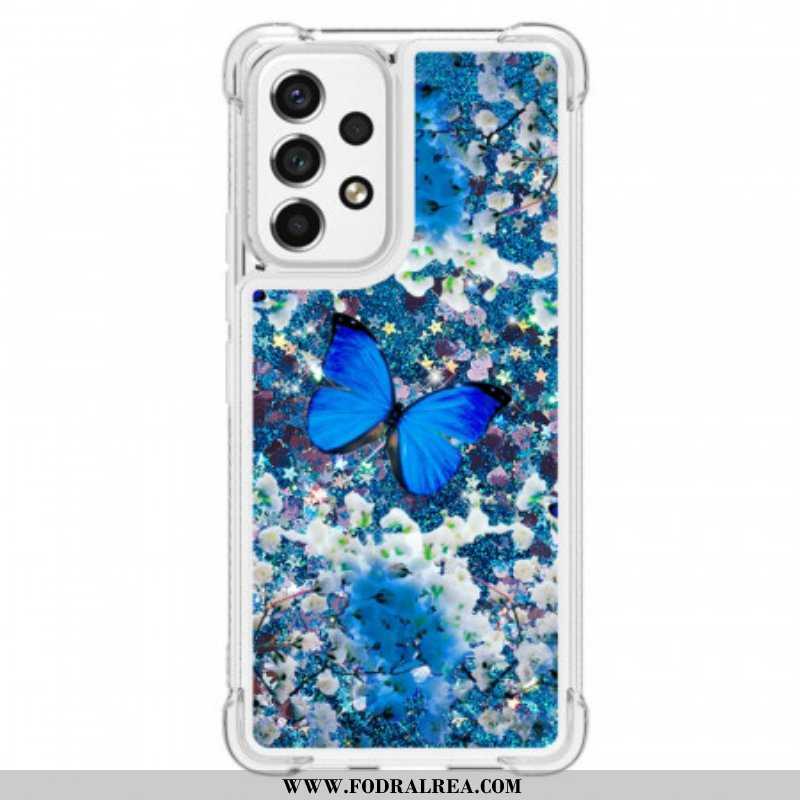 Skal Samsung Galaxy A53 5G Glitter Blå Fjärilar