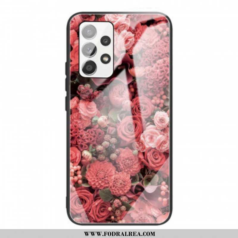 Skal Samsung Galaxy A53 5G Rosa Blommor Härdat Glas