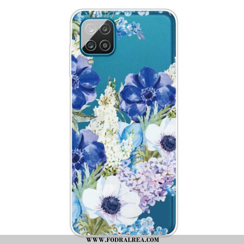 Skal Samsung Galaxy M12 / A12 Sömlös Akvarell Blå Blommor