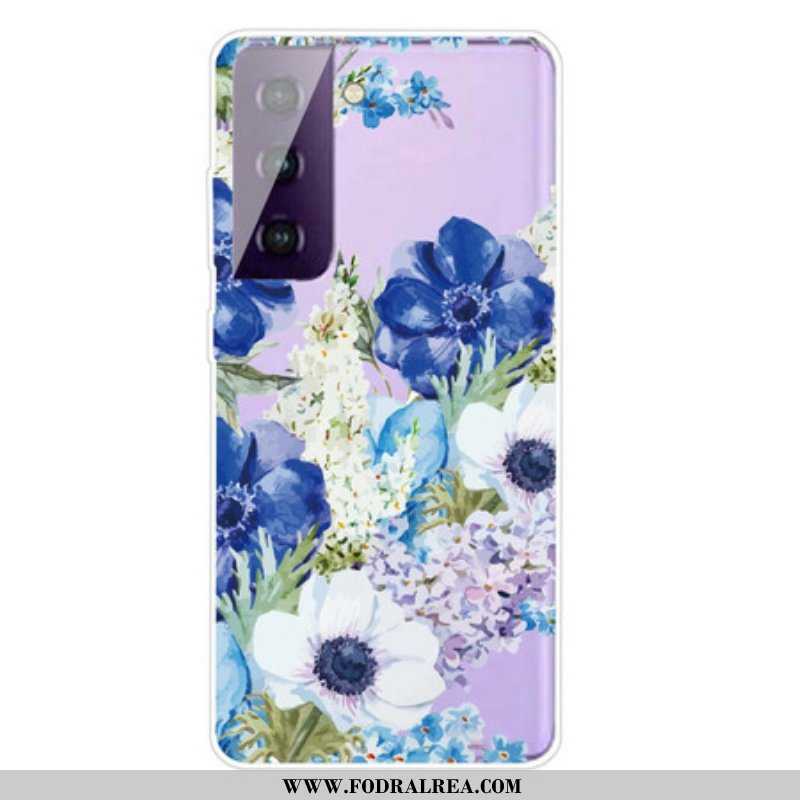 Skal Samsung Galaxy S21 FE Akvarell Blå Blommor