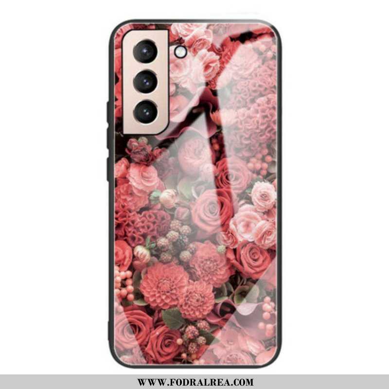 Skal Samsung Galaxy S21 FE Rosa Blommor Härdat Glas