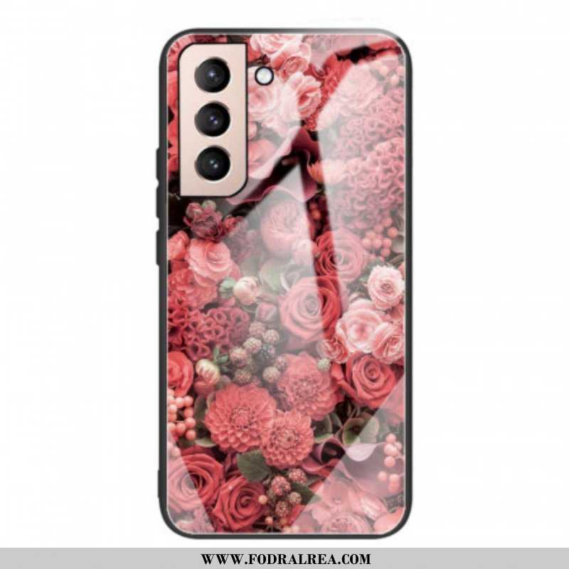 Skal Samsung Galaxy S22 5G Rosa Blommor Härdat Glas