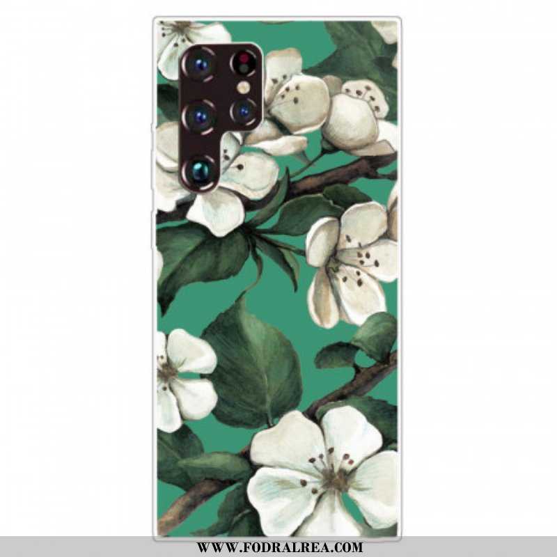 Skal Samsung Galaxy S22 Ultra 5G Målade Vita Blommor