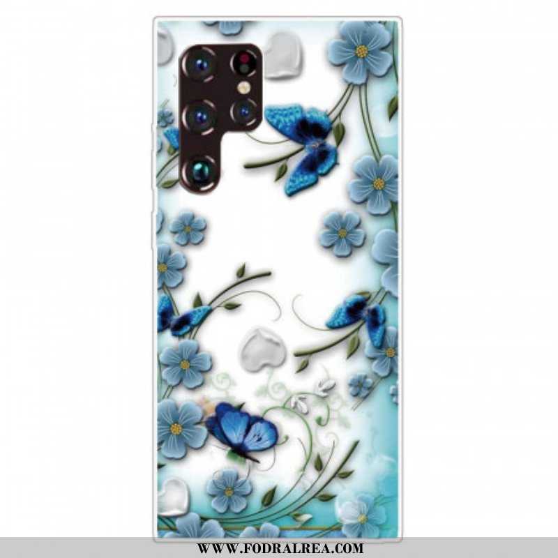 Skal Samsung Galaxy S22 Ultra 5G Retro Fjärilar Och Blommor