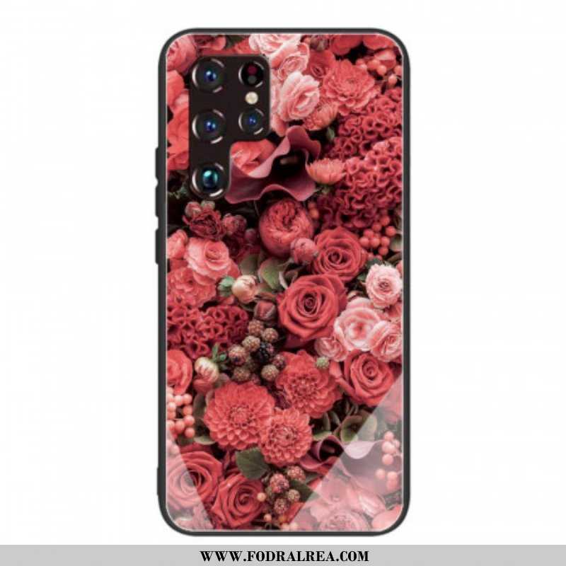 Skal Samsung Galaxy S22 Ultra 5G Rosa Blommor Härdat Glas