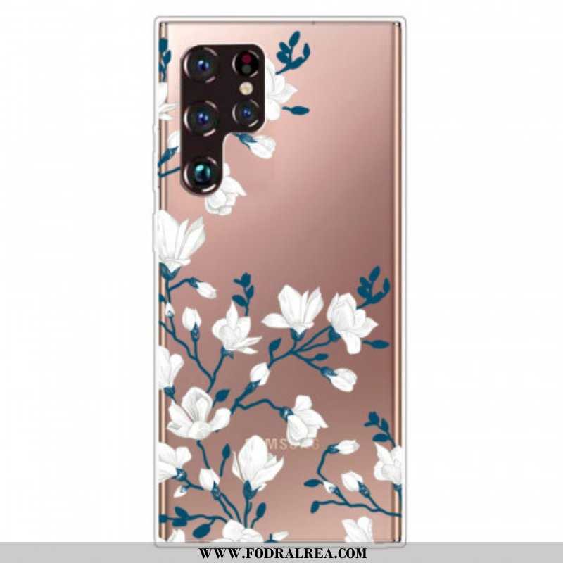 Skal Samsung Galaxy S22 Ultra 5G Sömlösa Vita Blommor