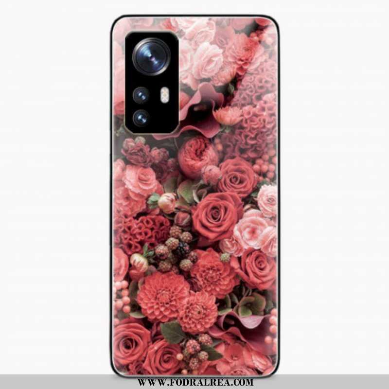 Skal Xiaomi 12 / 12X Rosa Blommor Härdat Glas