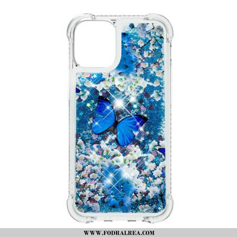 Skal iPhone 13 Mini Glitter Blå Fjärilar