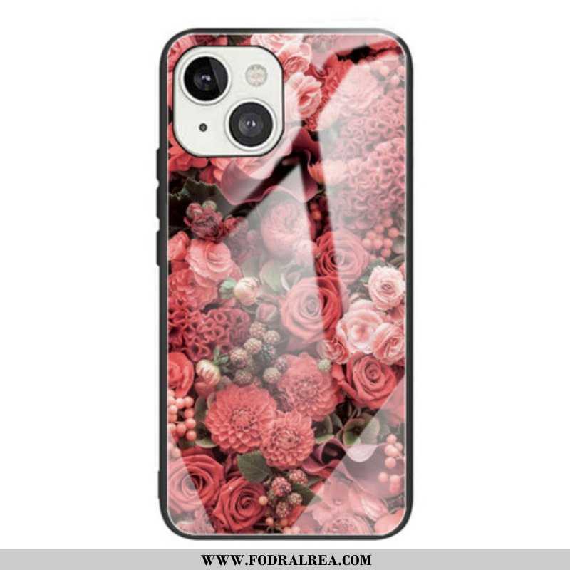 Skal iPhone 13 Mini Rosa Blommor Härdat Glas