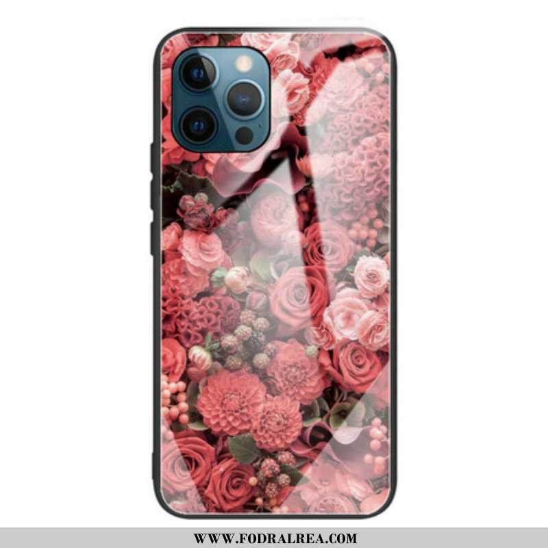 Skal iPhone 13 Pro Rosa Blommor Härdat Glas