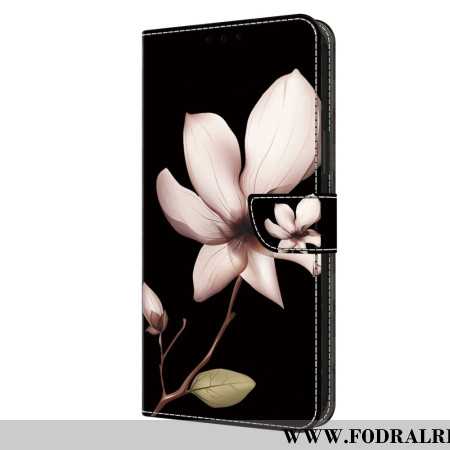 Fodral För Oppo A98 5g Rosa Blomma På Svart Bakgrund