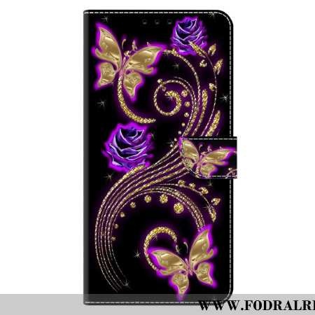 Fodral För Xiaomi Redmi Note 13 5g Violettblommor Och Fjärilar