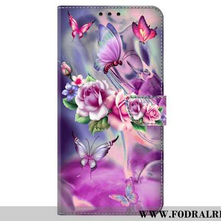 Fodral Oppo A98 5g Fjärilar Och Violblommor